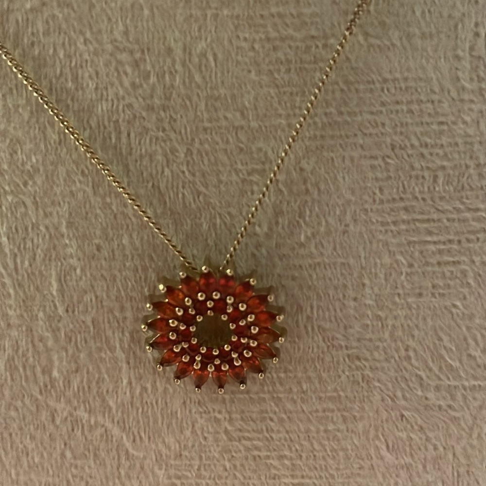 Necklace - gold plated with gorgeous pendant.  Not sure which stones these are?